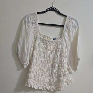 Old Navy Cream Smocked Blouse